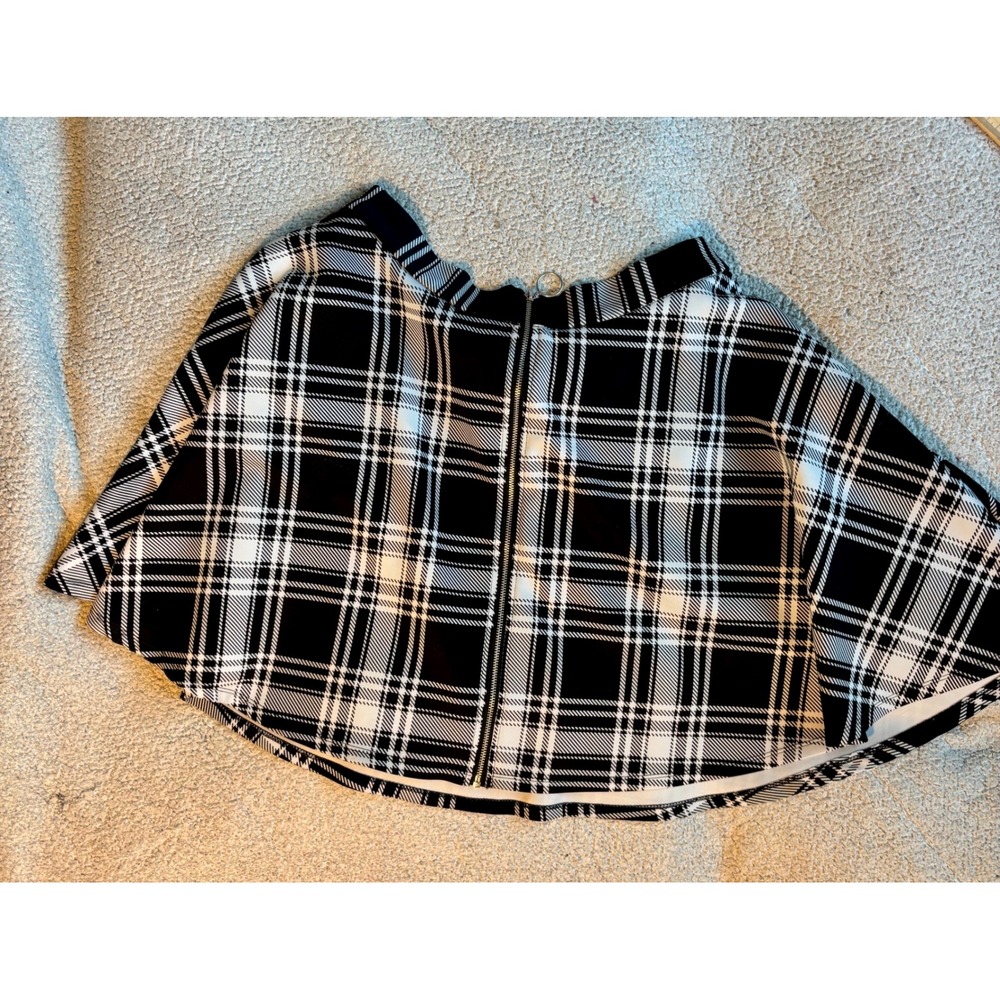Hot Topic Black White Plaid O-Ring Zipper Skater Skirt XL
